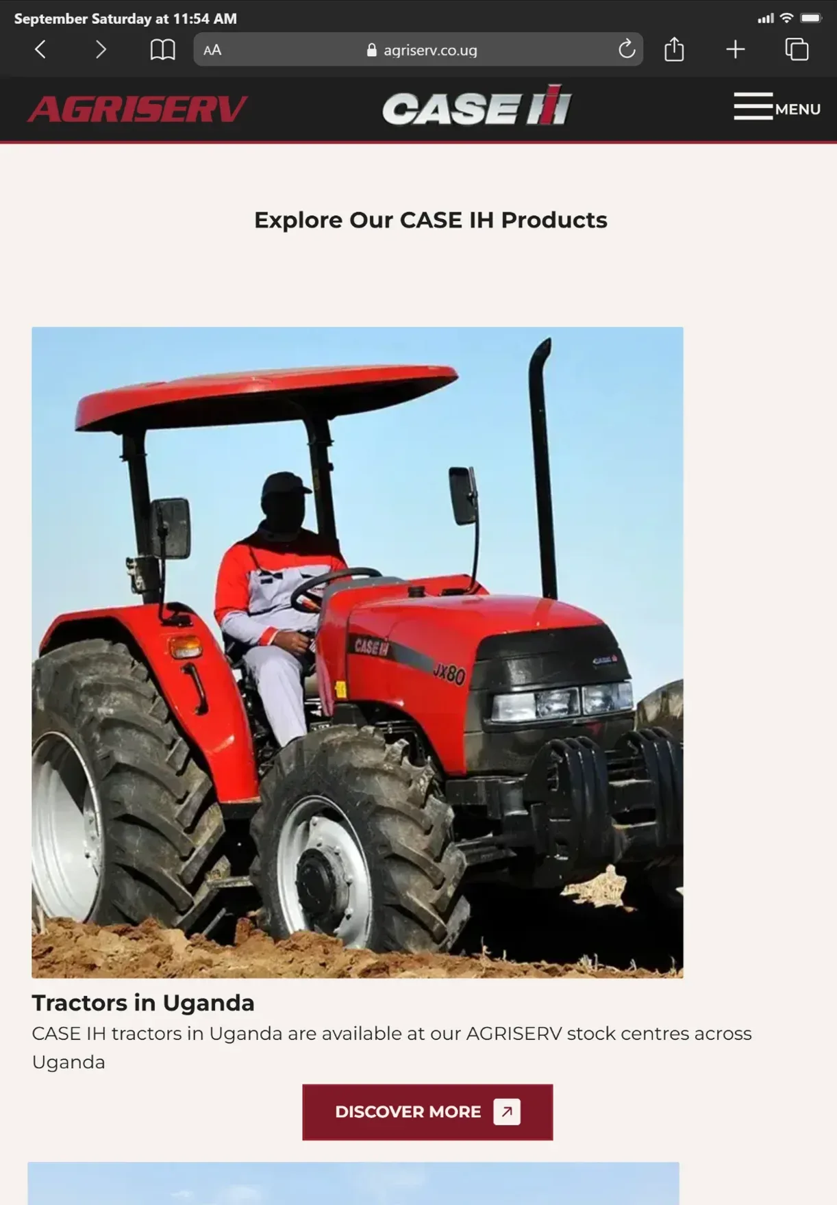 AGRISERV Uganda website displayed on a tablet